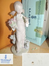 Lladro Porcelain Figurine &quot;Spring&quot; matte 5217 girl with flowers &amp; bird retired - £41.35 GBP