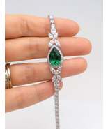 925 Silver Gold Plated Women&#39;s 13.05 Pear Simulated Emerald &amp; Diamond  B... - £164.26 GBP