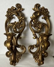 MCM Pair Of Vintage 1971 HOMCO #4118 Gold Wall Sconce Candle Holders EUC - $26.24