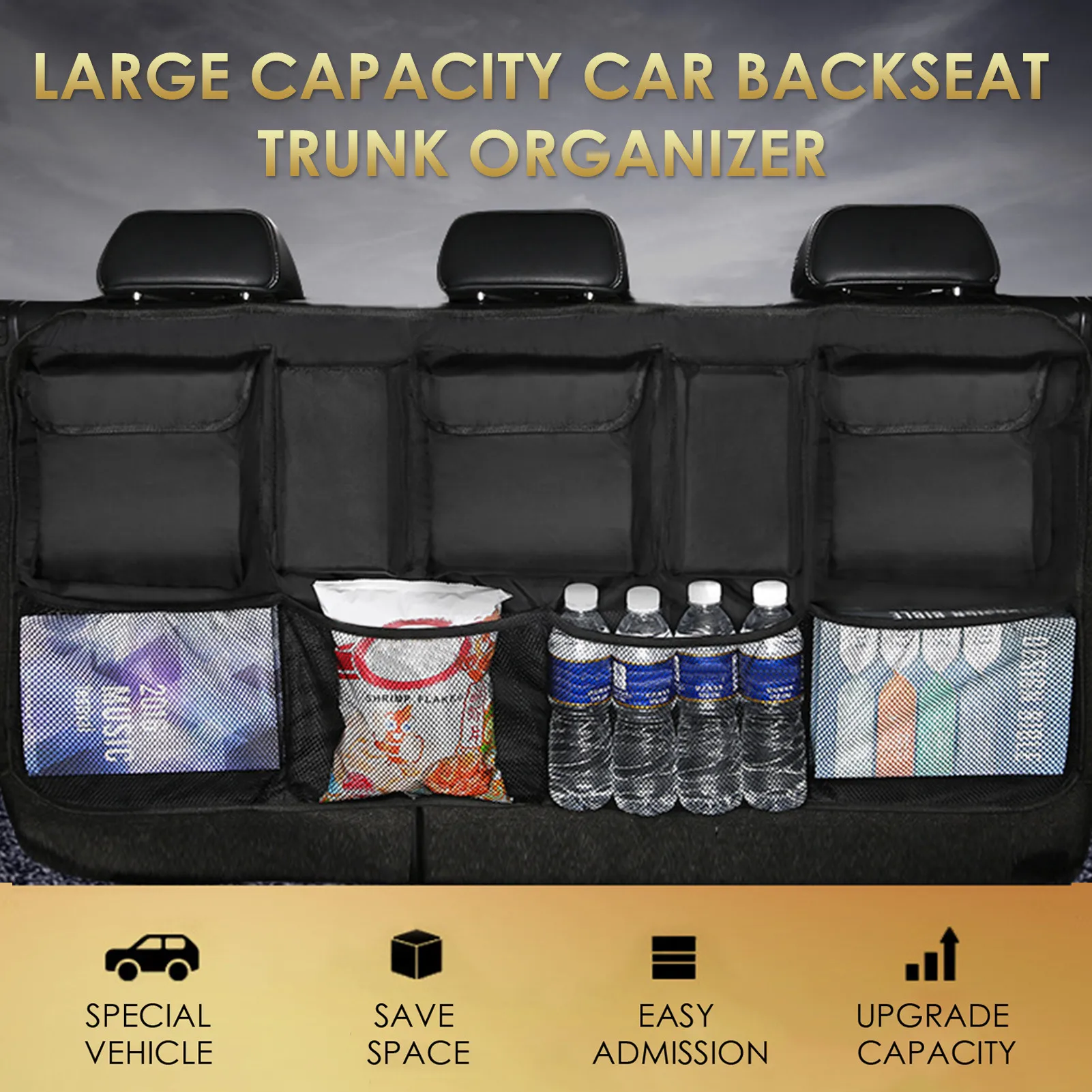 Nizer multi use large capacity car backseat storage bag mesh waterproof thicken hanging thumb200