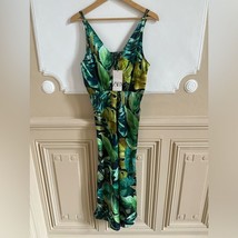 Zara tropical print palm leaves dress green M NWT satin lightweight summ... - $809.53 MXN