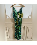 Zara tropical print palm leaves dress green M NWT satin lightweight summ... - $794.12 MXN