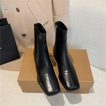 New Square Toe Ankle Women Boot High Quality Soft Leather Short Boot Zipper Low  - £41.36 GBP