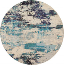8' X 8' Ivory And Teal Blue Round Abstract Power Loom Non Skid Area Rug - €302,69 EUR