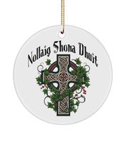 Irish Christmas Ornament 3&quot; Ceramic Gaelic Nollaig Shona Dhuit Celtic Cross - £11.91 GBP