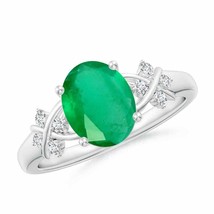 ANGARA Solitaire Oval Emerald Criss Cross Ring with Diamonds in 14K Gold - £1,150.69 GBP