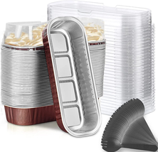 Mini Loaf Baking Pans with Lids and Spoons (50 Pack, 6.8Oz) Brown  Rectangle Alu - £14.65 GBP