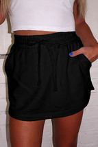 Black French Terry Drawstring Elastic Waistband Mini Skort with Pockets - $350.70 MXN