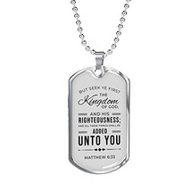 Express Your Love Gifts Seek God First Always Matthew Engraved 18k Gold Dog Tag  - £51.76 GBP