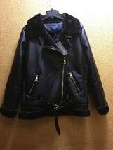 Adrienne Vittadini Vegan Leather &amp; Faux Fur Moto jacket BLACK sz M NEW - £138.17 GBP