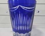 Cobalt Blue Glass Cut To Clear Ice Bucket 8&quot; Tall Czechoslovakian Glass Vtg - $74.20