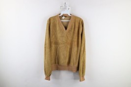 Vtg 70s Streetwear Mens Large Distressed Blank Terry Cloth V-Neck Sweater USA - $54.40