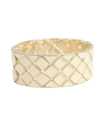 Stretchy Bracelet Enamel Cream and Gold Tone 1 Inch Wide Estate Fresh - €7,40 EUR