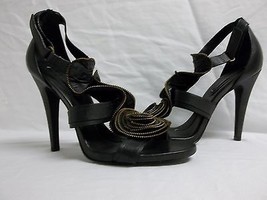 BCBG Max Azria Size 9 M Myra Black Leather Open Toe Heels New Womens Shoes NWOB - £92.64 GBP