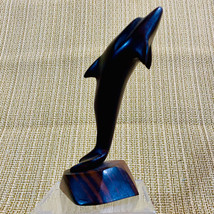 Vintage Mahogany Hand Carved Breeching  Wood Dolphin Sculpture 6.25 Inches Tall - £19.74 GBP