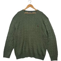 Polo Ralph Lauren Sweater Mens 5XB Green Silk Cable Knit Crewneck Preppy... - $98.99