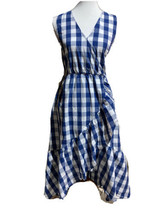 PopSugar Women&#39;s Blue And White plaid Dress Size XS Flounce Wrap Skirt - £27.13 GBP