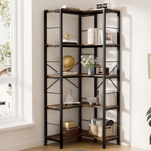 5-Tier Corner Bookshelf, 70.86&quot; Tall Corner Bookcase,5-Shelf, Rustic Brown - $181.98