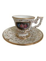 Vtg. Capodimonte Hand Painted Demitasse Tea Cup &amp; Saucer Italy #441 1970’s - £19.31 GBP