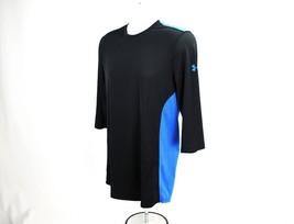 Under Armour UA HeatGear Mens Sz M Activewear Shirt Fitted Black Blue 3/... - £19.03 GBP