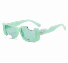 Hip Hop Square Sunglasses Women Men Off Notch Hole Design Green Sun Glasses - £15.21 GBP