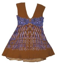 Free People Brown Blue Batik Deep V Neck Short Dress Tunic Womens Small *** - £34.14 GBP