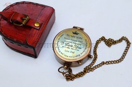 Antique Look &amp; Vintage Style Flat Pocket Compass With &quot;To My Son-I Love You&quot; Eng - £61.07 GBP