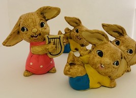 Retro Easter Bunny Figurines 1970s Vintage Set Of 4 Ceramic Rabbits - £19.38 GBP