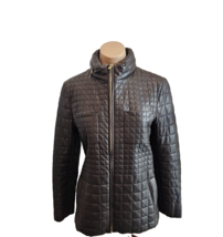 LORO PIANA Brown Lambskin Leather Box Quilted Jacket with Hidden Hood - Size 42 - £1,055.54 GBP