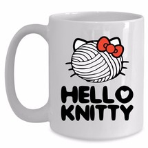 Funny Knitting Mug- Hello Knitty -Cute Cat Kitty Face Yarn Mothers Day Mom Gift  - £15.14 GBP