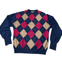 Peter Scott Men’s Sweater Navy Argyle Pattern Wool And Cashmere XL Scotland - £30.28 GBP