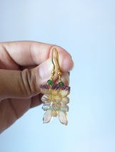 22K Gold Plated Silver Natural Hand Carved Fluorite Leaves Earrings - £75.92 GBP