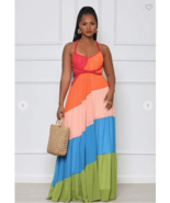 Rainbow Layered Boho Style Maxi Easter Dress Wrap Tie Closure Chiffon Lined - £36.03 GBP