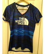 North Face Women&#39;s Short Sleeve Graphic Reaxion V Neck T Shirt Aztec Blu... - $23.73