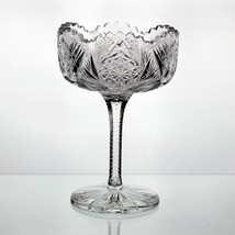 American Brilliant Wreath &amp; Notched Prism Flare Cut Jelly Compote, Antique 6.5&quot; - £19.65 GBP