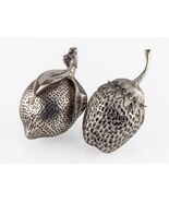 Lot of Two Silverplate Fruit Paperweights Lemon and Strawberry - $377.78