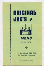 Original Joe&#39;s Menu Taylor St San Francisco California Joe&#39;s Special 1940&#39;s - £203.43 GBP