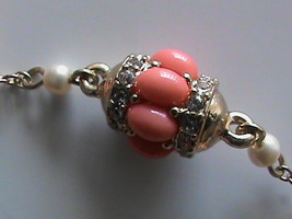 NWT peach stone pearl white rhinestones gold-tone chain necklace Banana ... - $29.00