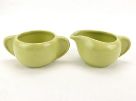 Vintage Porcelain Sugar Bowl &amp; Creamer Set, Pale Apple Green, Unmarked - £11.57 GBP