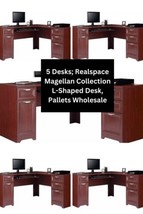 5 Office Desks; Realspace Magellan Collection L-Shaped Desk, Pallets Wholesale - £154.34 GBP