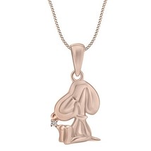 14K Rose Gold Plated 0.01 CT Real Moissanite Snoopy Dog Pendant Chain Necklace - £41.17 GBP