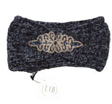 L.I.B. New York Black Chenille Soft Knit Beaded Headband Ear Warmer Head... - £23.58 GBP