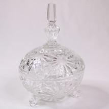 Vintage Bavarian Clear Crystal Footed Candy Dish With Lid Beautiful Glass Piece - £14.57 GBP