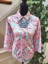 Lauren Ralph Lauren Women&#39;s Multicolor Cotton Collared Long Sleeve Top Shirt L - £23.98 GBP
