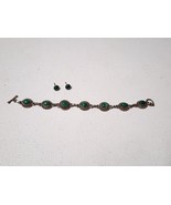 Vintage sterling silver 925 green cabochon bracelet &amp; Earrings-No Lock - $52.13 CAD