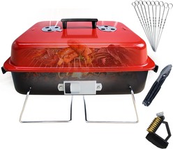 Geertop Portable Charcoal Grill With Lid Folding Barbecue Grill For Outdoor - £51.95 GBP
