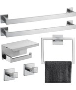 Bathroom Accessories Hardware Set In Brushed Nickel With Double Towel Ba... - $119.15 CAD
