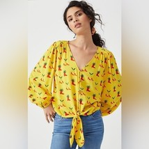 Anthropologie Kendra Dandy Dreamers Yellow Red Western Whimsy Blouse Siz... - $34.64