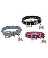Fancy Leather Dog Collar w/ Bling! Crystal Rhinestones Blue Pink Black w... - £6.27 GBP+