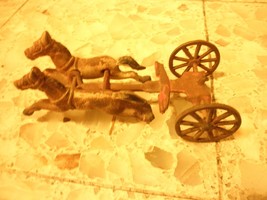 Vintage  Cast Iron Toy Horse Team  partial wagon - $148.50